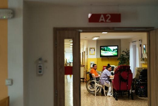 Healthcare professionals caring for elderly patients in a hospital setting, emphasizing support and care.